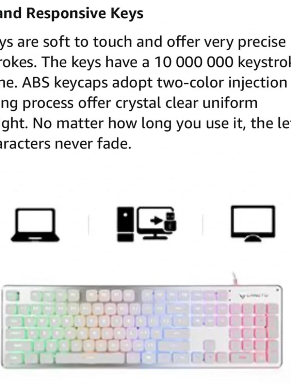 LANGTU Membrane Gaming Keyboard Lights On or Off USB for MAC and PC